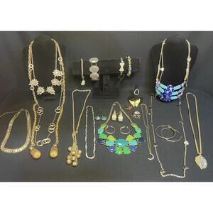 Vintage To Now Goldtone Jewelry Lot Necklace Brooch Bracelet Earrings Ring